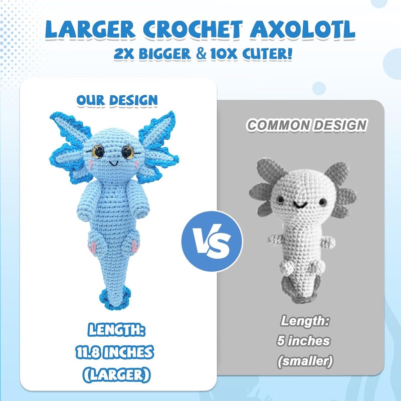 SGIBYN Crochet Kit for Beginners, 11.8 Inch Large Axolotl Amigurumi Crochet Kit with Step-by-Step Video Tutorials, Easy Animal DIY Knitting Craft Kit for Women, Teens & Adults - Image 2